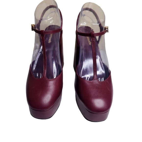 NWOB Larroude Pixie women's wine red leather platform chunky heel sandals Sz 7 - Picture 3 of 11